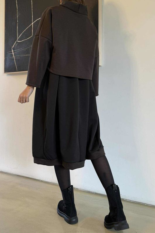 Elva Double Layer Dress Brown Black